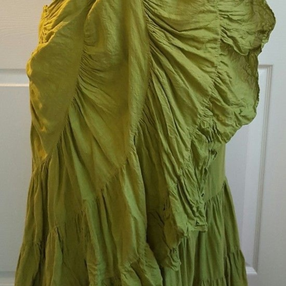 BOHO FESTIVAL OLIVE GREEN WRAP RUFFLE SKIRT DRESS - Picture 4 of 8